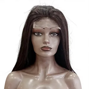Peluca de encaje frontal de cabello humano, marrón, larga y lisa, con encaje suizo transparente y cabello de bebé, tamaño promedio, peluca más densa - Product Image 3
