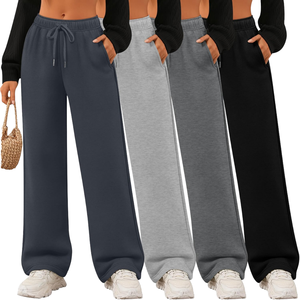Pantalon de jogging décontracté élastique à taille haute et jambe droite pour femme, idéal pour l'automne et l'hiver, en tissu épais, pour le sport et le quotidien. - Product Image 1