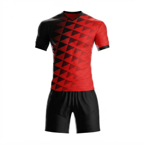 Maillot de football géométrique rouge et noir pour homme, manches longues, col en V, coupe ample, coupe-vent, respirant, anti-humidité, en polyester - Product Image 2