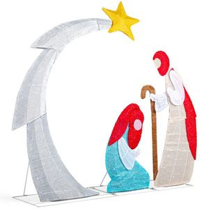 VINGLI 3.7FT Lighted 2D Outdoor Nativity Scene Christmas Decorations 170 White LED Lights Stakes Easy Assembly Required - Product Image 2