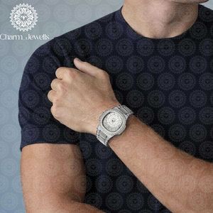 Montre de luxe pour homme Charm_Jewells en acier inoxydable, boîtier de 40 mm, mouvement mécanique, accents de diamants, bracelet en cuir, étanche 10 bars - Product Image 2