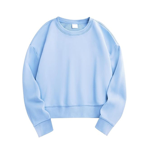 Sweat-shirt ras du cou bleu clair unisexe en molleton de coton coupe oversize, pull décontracté pour l'entraînement et le sport, vente en gros de sweats courts - Product Image 2