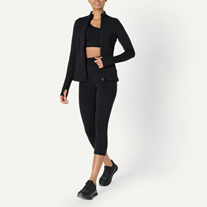 Women's Full Sleeve <b>Zip</b>-<b>Up</b> Yoga Jacket Stand Neck Solid Color Breathable Stretch Athletic Fit Regular Style Customized Jackets - Product Image 4
