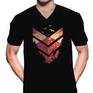 Camiseta Negra de Cuello en V para Hombre con Estampado Geométrico de Montaña, Manga Corta, Corte Regular, Algodón Jersey, Estilo Casual, Hecho en EE. UU. - Product Image 2