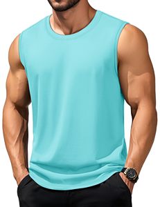 Camiseta sin mangas para hombre, para gimnasio, entrenamiento, correr, informal, con cuello redondo, sin mangas, de algodón, estilo musculoso, corte deportivo, para verano. - Product Image 1