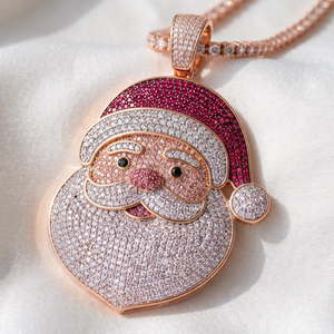 Collier pendentif Père Noël mignon style Hip Hop, plaqué rhodium, bijoux en zircon, cadeau de Noël pour femme - Product Image 3
