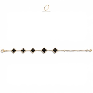 Bracelet unisexe tendance en acier inoxydable plaqué or avec zircon et trèfle à quatre feuilles, idéal pour mariage - Vente chaude en gros - Product Image 5