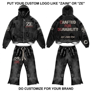 Chándal Premium Transpirable de Felpa de Algodón de 350 GSM para Hombre, Negro Carbón con Acabado Lavado, Logotipo Personalizado con Serigrafía, Talla Grande - Product Image 1