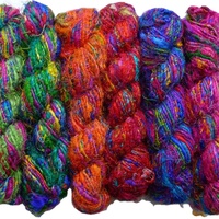 Fil de soie sari recyclé ou fil de soie de l'Himalaya filé à la main déchets de soie de mûrier fil pour tissage touffetage tricot crochet art & artisanat