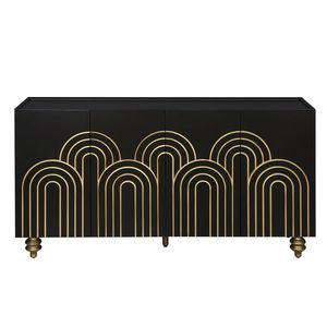 Aparador Moderno con Ranuras Decorativas y Estantes Ajustables, Mueble de Almacenamiento de 4 Puertas con Líneas Elegantes y Elementos Curvos para Sala de Estar - Product Image 6