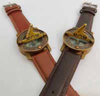 Boussole solaire antique en laiton, montre-bracelet artisanale, style nautique steampunk, boussole fonctionnelle avec bracelet en cuir pour l'extérieur