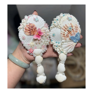Handmade Natural Seashell Oval Mini Compact Makeup <b>Mirror</b> Custom Shell Mermaid Coastal Vanity Pocket <b>Mirror</b> - Product Image 3