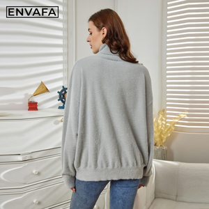 Suéter Casual de Cuello Alto para Mujer, Jersey Sólido de Otoño, Manga Larga, Tejido Antiarrugas, Transpirable, 100% Poliéster - Product Image 3