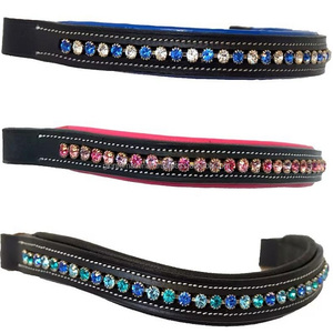 Banda de ceja de caballo de cuero de canal vacío, acolchado suave colorido y cristales de costura de contraste, banda decorativa para ceja de brida para caballo - Product Image 4