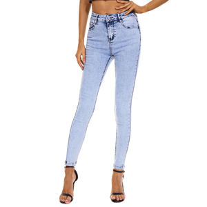 Jeans skinny bleu clair taille haute pour femmes, coupe slim, denim extensible, pantalon décontracté en denim de coton doux - Product Image 6