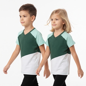 Camisetas de Manga Corta con Cuello en V y Bloques de Color para Niños, Camisetas Unisex de Tres Tonos para Niños, Moda Infantil, Venta al por Mayor, Personalizadas - Product Image 3