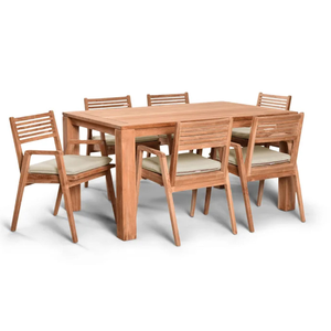 Garden <b>Dining</b> Furniture Set <b>with</b> Solid Wood Frame Rope Seat Construction Rectangular <b>Table</b> and Matching <b>Chairs</b> - Product Image 2