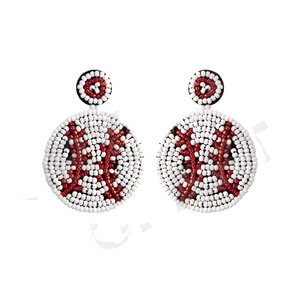 Perfect for Beaded Baseball Stud <b>Earrings</b> White Round <b>Red</b> Stitch Game Day Sports <b>Earrings</b> for Women Minimal and Versatile Sports - Product Image 4