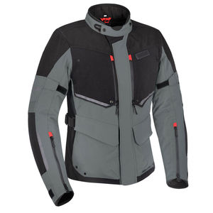 Chaqueta de Motocicleta para Hombre, Cortavientos, con Cuello Alto, Cierre de Cremallera, Diseño en Bloques de Color Gris y Negro, Estilo Motero, Corte Regular - Product Image 1