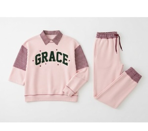 Conjunto de Sudadera de Felpa con Cuello en V y Pantalones Anchos a Juego para Mujer, Color Morado, con Estampado de Letras, Estilo Casual de Dos Piezas - Product Image 2