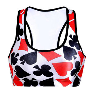 เสื้อชั้นในกีฬาสำหรับผู้หญิง แบบ Racerback ลายโป๊กเกอร์ รองรับปานกลาง ระบายอากาศได้ดี ผลิตจากผ้าสแปนเด็กซ์และโพลีเอสเตอร์ เหมาะสำหรับออกกำลังกาย ดีไซน์คอกว้าง - Product Image 3
