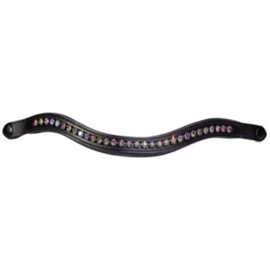 Diadema de cuero negro para caballo con acolchado extra suave tipo piel de vaca, hecha a mano, con cristales y pedrería decorativos, canal vacío. - Product Image 2