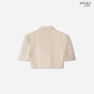 Ensemble 2 pièces VIVI RA pour femme : Crop top uni décontracté beige à manches courtes et jupe courte boutonnée, en Spandex/Polyester anti-boulochage - Product Image 5