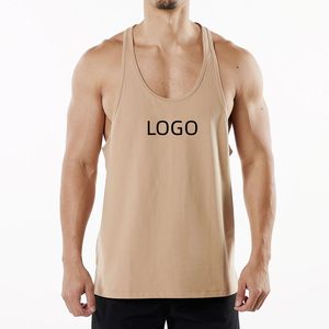 Débardeur en coton pour homme, couleur unie, col rond, respirant, logo imprimé sur le devant, décontracté, sans manches, pour l'entraînement - Product Image 1