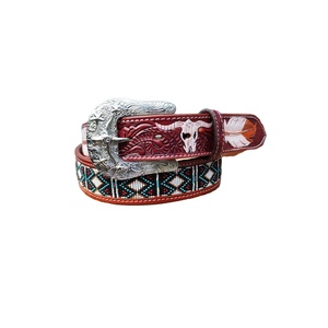 Cinturones de vaquero Unisex Vintage resistentes ecológicos florales pintados a mano con hebilla de aleación occidental de cuero genuino superventas - Product Image 1