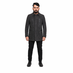 <b>Men's</b> Premium <b>Suede</b> Leather Car Coat Long Winter Trench <b>Jacket</b> with Zippers Outdoor Casual Custom OEM Wholesale - Product Image 1