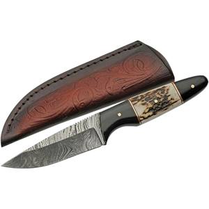 Cuchillo de Caza de Hoja Fija con Mango de Cuerno de Ciervo y Acero de Damasco, Cuchillo de Bolsillo para Camping de Espiga Completa - Personalizable OEM DIY - Product Image 1