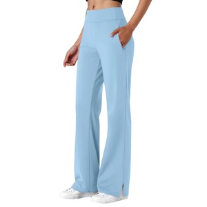 Wholesale Ribbed <b>Flare</b> Yoga Pants Women Seamless Bootcut <b>Leggings</b> Custom Logo Wide Leg Fitness Trousers - Product Image 1