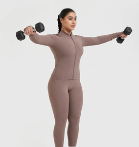 Regular Full Zipper Breathable Eco-Friendly Spandex/Nylon Front Logo Yoga <b>Jacket</b> Women's Athletic Sport Fitness <b>Workout</b> Running - Product Image 1