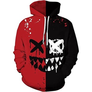 Sweat à capuche pour homme noir et blanc à imprimé crâne, style punk, sublimation, coupe classique, en polyester tricoté, pour l'automne - Product Image 6