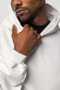 Sweat-shirt à capuche blanc pour homme, coupe classique, 100 % coton French Terry, anti-plis, décontracté, pour l'hiver, avec poches, manches classiques - Product Image 5
