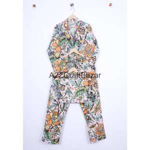 Elegante y Romántico Conjunto de Pijama de 2 Piezas para Mujer, 100% Algodón, Suave y Transpirable, Estampado Floral, Mangas Largas, Cintura Elástica, Secado Rápido - Product Image 5