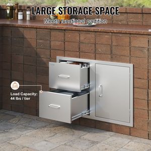 Soluzione di Stoccaggio per Cucina Esterna 82,5 cm L x 55 cm A x 52 cm P con Porta di Accesso/Doppio Cassetto e Portarotoli per Isola BBQ - Product Image 3