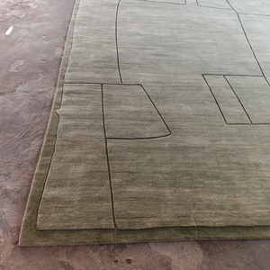 Alfombra de Lana Verde Hecha a Mano de Primera Calidad, Alfombra Moderna con Borde Geométrico, Decoración para el Hogar, Regalo - Product Image 6