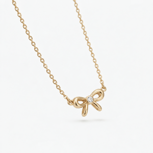 Collier Nœud Tendance Or 2026 pour Femme, Or Jaune 14K, Diamant de Laboratoire 0.05ctw E VVS, Cadeau Minimaliste, Usage Quotidien - Product Image 3