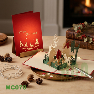 Carte de voeux de Noël 3D personnalisée découpée au laser pour feu de camp Cadeau artisanal en papier avec impression offset pour le jour de Noël au Vietnam - Product Image 4
