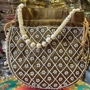Beautiful Ethnic Embroidery Drawstring Coin Purse <b>Mustard</b> Fabric Clutch Potli Bags <b>Handbag</b> for Wedding & Party Gifts Bulk Order - Product Image 1