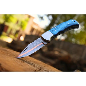 Couteau de poche multifonctionnel Burraq personnalisé OEM fait main en acier Damas avec manche en bois et étui en cuir pour cadeau d'anniversaire - Product Image 2