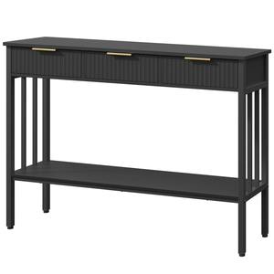 Mesa Consola Moderna para Entrada con Diseño de Cajones Acanalados, Acabado Negro y Detalles en Latón, Muebles para Sala de Estar - Product Image 3