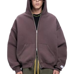 Sweat à capuche pour homme 100% Coton, coupe oversize et confortable, anti-plis, 450 g/m², épais, tricoté pour l'hiver, zippé, couleur unie, sérigraphie - Product Image 1