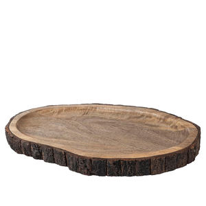 Plateau ovale en bois d'acacia naturel avec bords en écorce Grand plateau fait à la main pour servir du fromage, des gâteaux, des desserts et de la charcuterie - Product Image 1