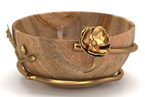 Juego de 8 tazones de madera de primera calidad, recién llegados, con soporte de diseño de metal de alta calidad para decoración de mesa y uso en la cena. - Product Image 5