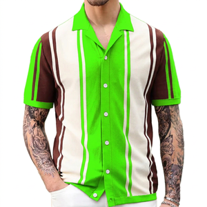 เสื้อเชิ้ตแขนสั้นลายทางสำหรับผู้ชาย ดีไซน์ติดกระดุมด้านหน้า - Product Image 4