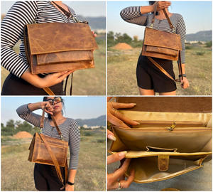 Bolso de mano de cuero auténtico de grano completo hecho a mano para mujer, bolso de hombro cruzado de uso de oficina de cuero Vintage auténtico - Product Image 4