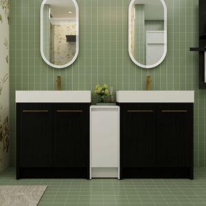 Mobile Bagno Freestanding da 72 Pollici con Lavabo in Resina, Armadietti Contenitori e Ante con Chiusura Ammortizzata 09230*2+0312 - Combinazione per Spazi Piccoli - Product Image 1