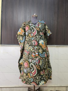 Vestido Kaftán de Algodón Ecológico con Estampado Digital Indio para Mujer, Largo, para Playa, con Cintura Natural, Ropa de Dormir, Camisón Maxi - Product Image 3